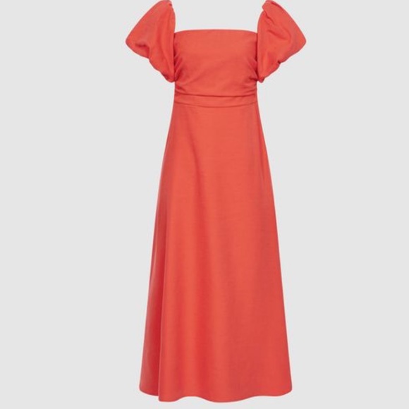 REISS SHONA PUFF SLEEVE OFF SHOULDER MIDI DRESS S - Picture 3 of 4